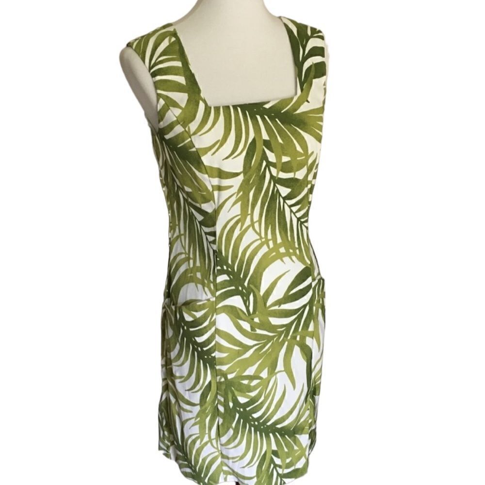 Kim‎ Rogers Green and White Tropical Leaf Dress Size 8